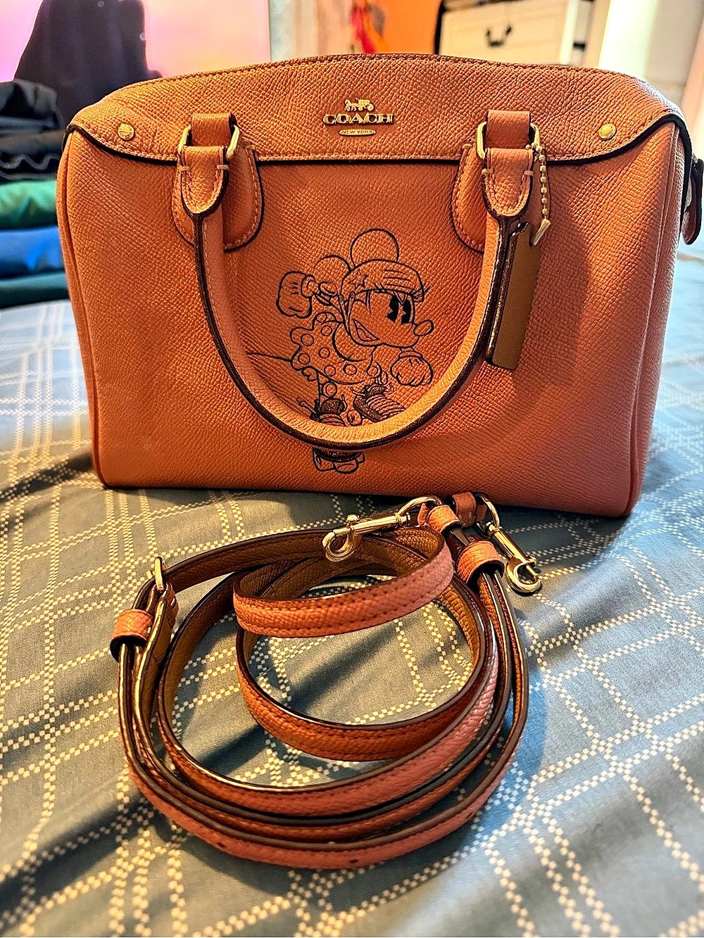 Coach Disney x Coach Rowan Satchel with Minnie Mouse Rowan Satchel in Orange &